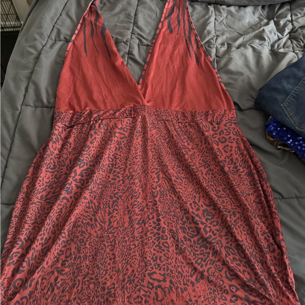 SHEIN Red and Black Animal Print Top